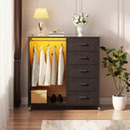 Commode roulante de 45 pouces avec miroir, organisateur de placard avec 5 tiroirs en tissu et station de recharge