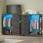 Commode roulante de 45 pouces avec miroir, organisateur de placard avec 5 tiroirs en tissu et station de recharge