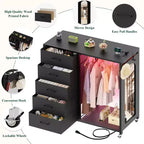 Commode roulante de 45 pouces avec miroir, organisateur de placard avec 5 tiroirs en tissu et station de recharge