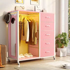 Commode roulante de 45 pouces avec miroir, organisateur de placard avec 5 tiroirs en tissu et station de recharge