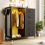 Besiost 45-In Rolling Dresser with Mirror, Closet Organizer with 5 Fabric Drawers and Charging Station