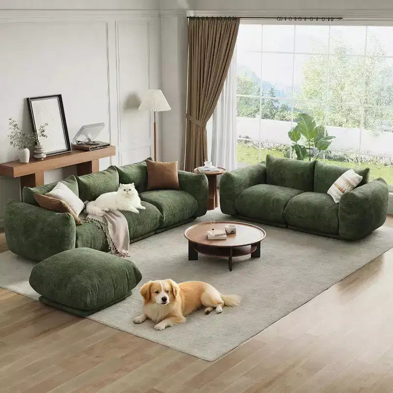 Modular Sofa Set, Chenille Cloud Couch, Deep Seat Boneless Couch for Living Room, Small Space,Green