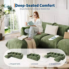 Canapé modulaire, Canapé nuage en chenille, Canapé sans accoudoirs à assise profonde pour salon, Petit espace, Vert