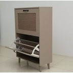 Meuble à Chaussures Moderne à 2 Niveaux avec Panneaux en Maille, Gris Clair, Construction en Bois, Organisateur de Rangement pour Entrée pour 12 Paires