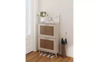 Meuble à Chaussures Moderne à 2 Niveaux avec Panneaux en Maille, Gris Clair, Construction en Bois, Organisateur de Rangement pour Entrée pour 12 Paires