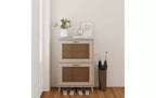 Meuble à Chaussures Moderne à 2 Niveaux avec Panneaux en Maille, Gris Clair, Construction en Bois, Organisateur de Rangement pour Entrée pour 12 Paires