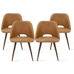 Ensemble de salle à manger rond 5 pièces en verre avec chaises en similicuir, ensemble de table de cuisine moderne avec pieds en noyer pour 4 personnes-Panipeachy