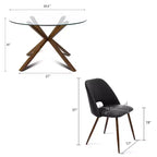 Ensemble de salle à manger rond 5 pièces en verre avec chaises en similicuir, ensemble de table de cuisine moderne avec pieds en noyer pour 4 personnes-Panipeachy