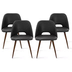 Ensemble de salle à manger rond 5 pièces en verre avec chaises en similicuir, ensemble de table de cuisine moderne avec pieds en noyer pour 4 personnes-Panipeachy