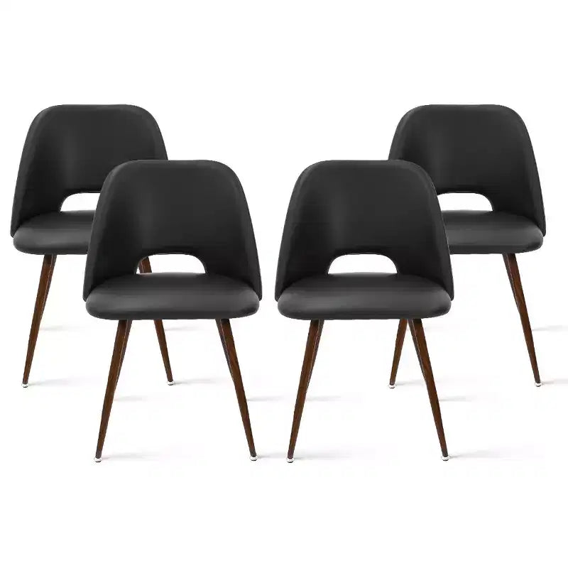 Ensemble de salle à manger rond 5 pièces en verre avec chaises en similicuir, ensemble de table de cuisine moderne avec pieds en noyer pour 4 personnes-Panipeachy