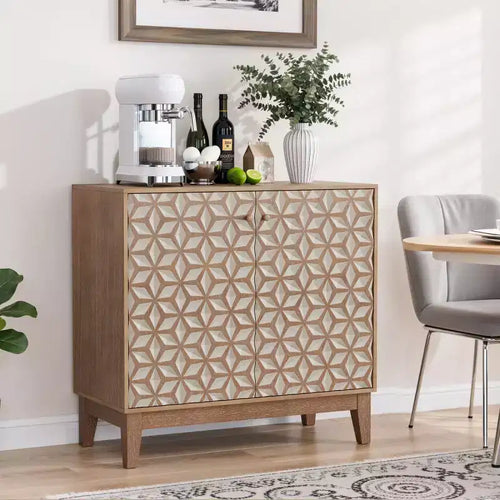 31.5 Rustic Accent Cabinet with Adjustable Shelves and Geometric Doors, Farmhouse Storage Cabinet for Living Room, Kitchen or Entryway - Panipeachy