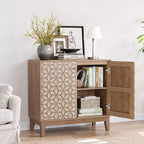 Meuble d'appoint rustique de 80 cm avec étagères réglables et portes géométriques, buffet de rangement style ferme pour salon, cuisine ou entrée