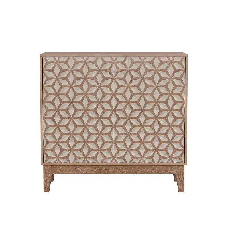 Meuble d'appoint rustique de 80 cm avec étagères réglables et portes géométriques, buffet de rangement style ferme pour salon, cuisine ou entrée