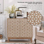 Meuble d'appoint rustique de 80 cm avec étagères réglables et portes géométriques, buffet de rangement style ferme pour salon, cuisine ou entrée