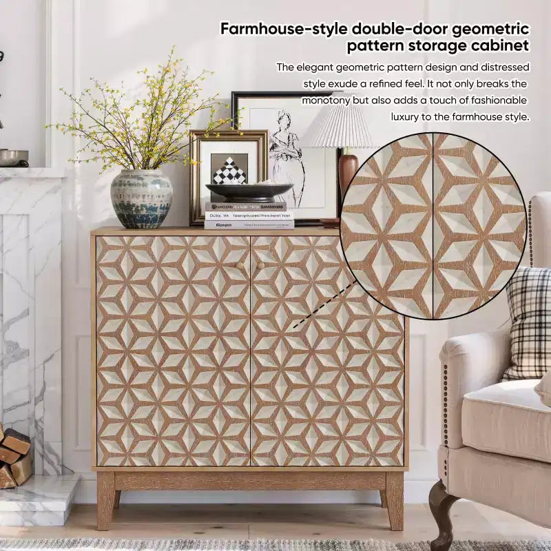 Meuble d'appoint rustique de 80 cm avec étagères réglables et portes géométriques, buffet de rangement style ferme pour salon, cuisine ou entrée