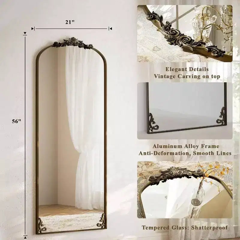 Miroir arche 56x21 - Baroque Vintage Grand Format. À accrocher ou à poser pour l'entrée, la cheminée ou la salle de bain