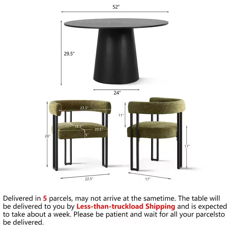 Ensemble de salle à manger rond 7 pièces avec 6 chaises rembourrées en chenille, table moderne sur pied de 52 po avec chaises de salle à manger à pieds en métal pour la cuisine-Panipeachy