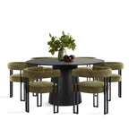 Ensemble de salle à manger rond 7 pièces avec 6 chaises rembourrées en chenille, table moderne sur pied de 52 po avec chaises de salle à manger à pieds en métal pour la cuisine-Panipeachy