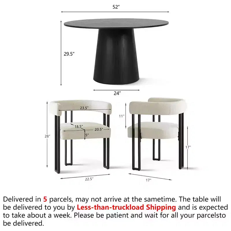 Ensemble de salle à manger rond 7 pièces avec 6 chaises rembourrées en chenille, table moderne sur pied de 52 po avec chaises de salle à manger à pieds en métal pour la cuisine-Panipeachy