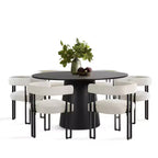 Ensemble de salle à manger rond 7 pièces avec 6 chaises rembourrées en chenille, table moderne sur pied de 52 po avec chaises de salle à manger à pieds en métal pour la cuisine-Panipeachy