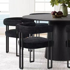 Ensemble de salle à manger rond 7 pièces avec 6 chaises rembourrées en chenille, table moderne sur pied de 52 po avec chaises de salle à manger à pieds en métal pour la cuisine-Panipeachy