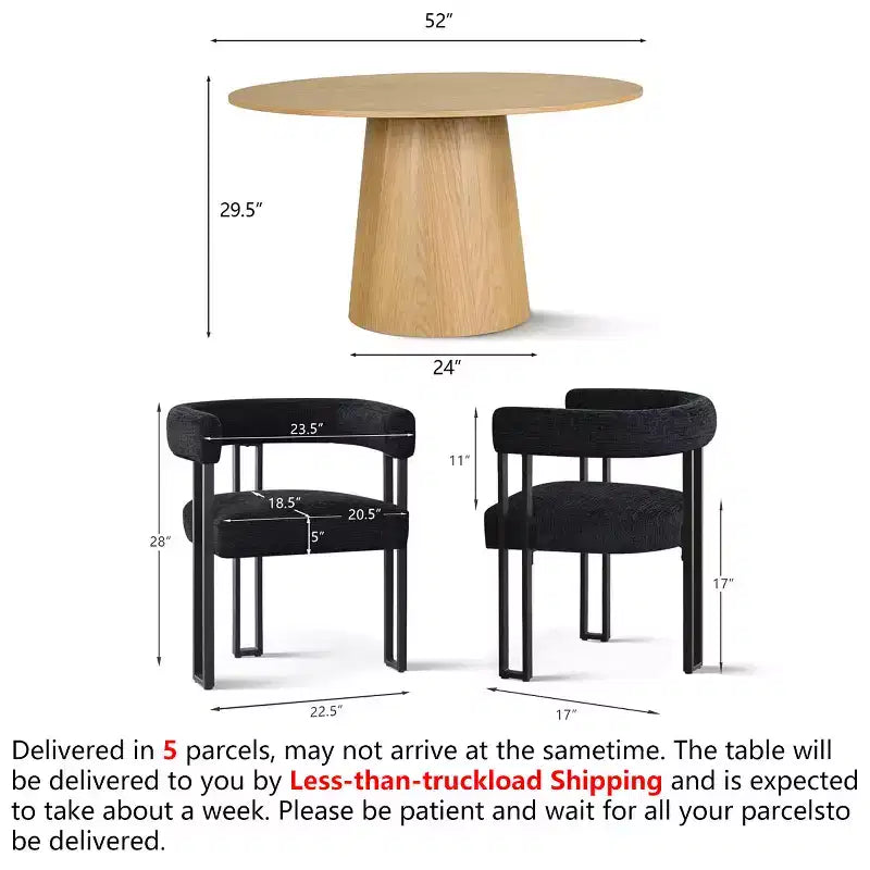 Ensemble de salle à manger rond 7 pièces avec 6 chaises rembourrées en chenille, table moderne sur pied de 52 po avec chaises de salle à manger à pieds en métal pour la cuisine-Panipeachy