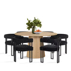 Ensemble de salle à manger rond 7 pièces avec 6 chaises rembourrées en chenille, table moderne sur pied de 52 po avec chaises de salle à manger à pieds en métal pour la cuisine-Panipeachy