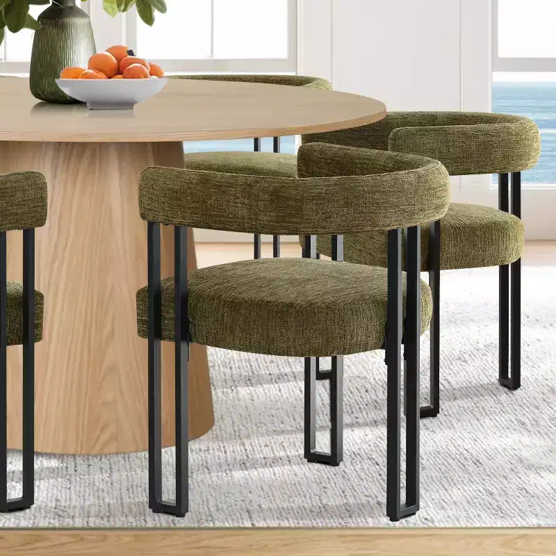 Ensemble de salle à manger rond 7 pièces avec 6 chaises rembourrées en chenille, table moderne sur pied de 52 po avec chaises de salle à manger à pieds en métal pour la cuisine-Panipeachy