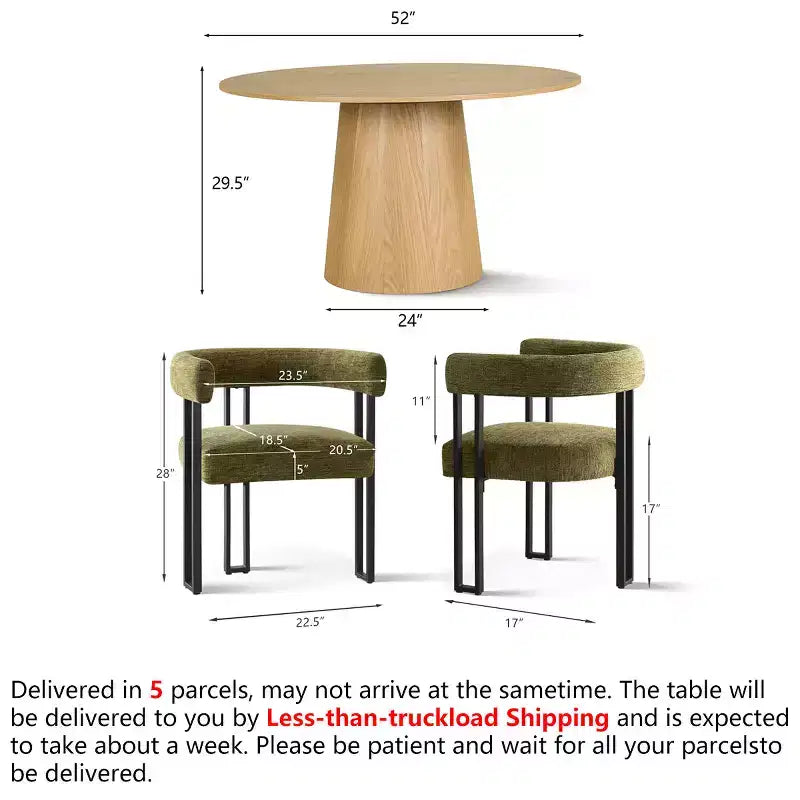Ensemble de salle à manger rond 7 pièces avec 6 chaises rembourrées en chenille, table moderne sur pied de 52 po avec chaises de salle à manger à pieds en métal pour la cuisine-Panipeachy