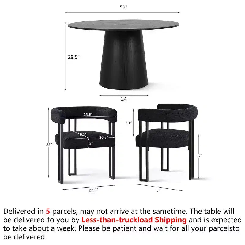 Ensemble de salle à manger rond 7 pièces avec 6 chaises rembourrées en chenille, table moderne sur pied de 52 po avec chaises de salle à manger à pieds en métal pour la cuisine-Panipeachy