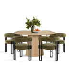 Ensemble de salle à manger rond 7 pièces avec 6 chaises rembourrées en chenille, table moderne sur pied de 52 po avec chaises de salle à manger à pieds en métal pour la cuisine-Panipeachy