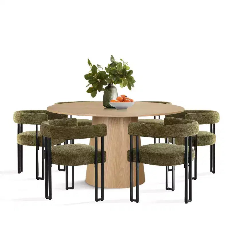 Ensemble de salle à manger rond 7 pièces avec 6 chaises rembourrées en chenille, table moderne sur pied de 52 po avec chaises de salle à manger à pieds en métal pour la cuisine-Panipeachy