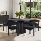7-Piece Round Dining Table Set with 6 Upholstered Chenille Chairs, 52 Modern Pedestal Table with Metal Leg Dining Chairs for Kitchen-Panipeachy