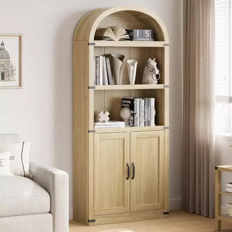 Bibliothèque avec portes Étagère arquée de 182 cm de haut Armoire de style campagnard avec étagères Bibliothèques en bois pour bureau à domicile, salon