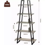 Étagère bibliothèque trapézoïdale à 5 niveaux, étagère de rangement verticale avec supports métalliques, étagère ouverte rustique, pour salon, bureau, cuisine