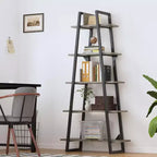 Étagère bibliothèque trapézoïdale à 5 niveaux, étagère de rangement verticale avec supports métalliques, étagère ouverte rustique, pour salon, bureau, cuisine