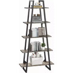 Étagère bibliothèque trapézoïdale à 5 niveaux, étagère de rangement verticale avec supports métalliques, étagère ouverte rustique, pour salon, bureau, cuisine