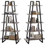 Étagère bibliothèque trapézoïdale à 5 niveaux, étagère de rangement verticale avec supports métalliques, étagère ouverte rustique, pour salon, bureau, cuisine