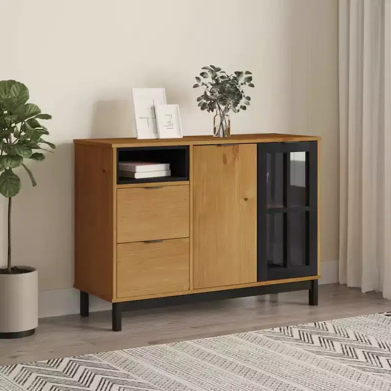 Buffet avec porte vitrée 110x40x80 cm en pin massif