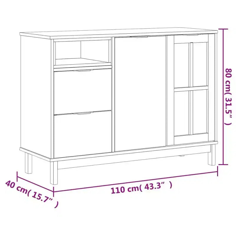 Buffet avec porte vitrée 110x40x80 cm en pin massif