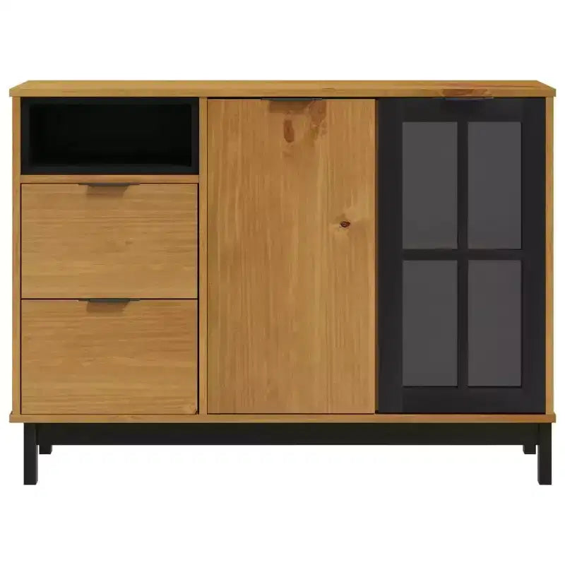 Buffet avec porte vitrée 110x40x80 cm en pin massif