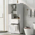 CASAINC Tall Bathroom Cabinet with Laundry Basket, Tilt-Out Hamper and Upper Storage