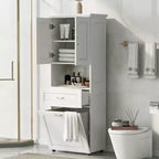 CASAINC Tall Bathroom Cabinet with Laundry Basket, Tilt-Out Hamper and Upper Storage