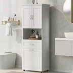 Meuble de salle de bain haut avec panier à linge, tiroir basculant et rangement supérieur