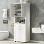 Meuble de salle de bain haut avec panier à linge, tiroir basculant et rangement supérieur