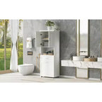 Meuble de salle de bain haut avec panier à linge, tiroir basculant et rangement supérieur