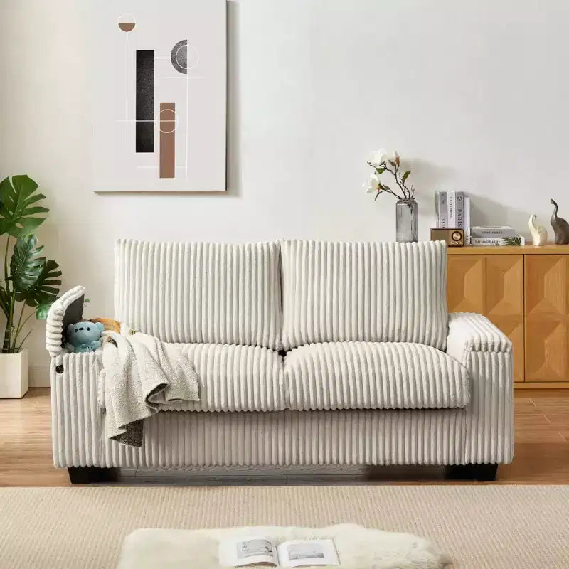 Causeuse moderne en velours côtelé de 71 po avec rangement, grand canapé 2 places à assise profonde pour petit salon ou appartement