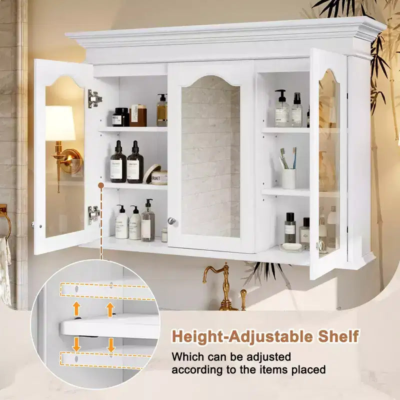 40 Armoire à pharmacie avec portes et étagères miroir, Armoire murale de salle de bain avec porte vitrée