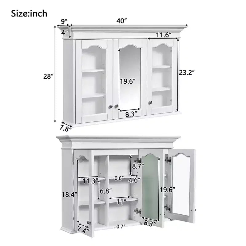 40 Armoire à pharmacie avec portes et étagères miroir, Armoire murale de salle de bain avec porte vitrée