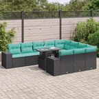 vidaXL Salon de jardin 15 pièces avec coussins résine tressée noire et acacia